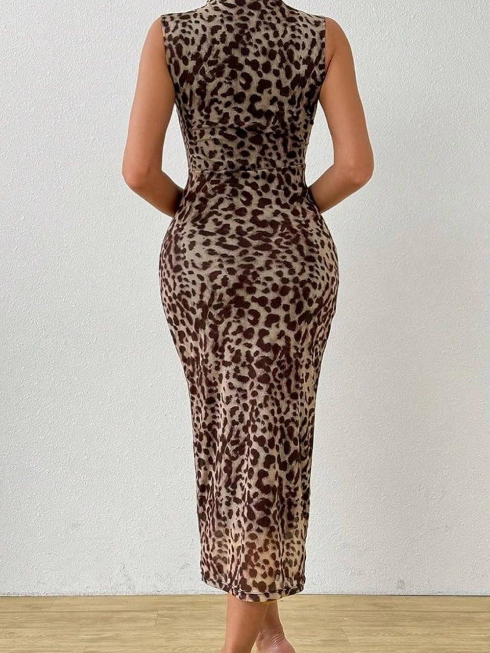 Sheer leopard print MIDI sleeveless dress - Picture 2 of 3
